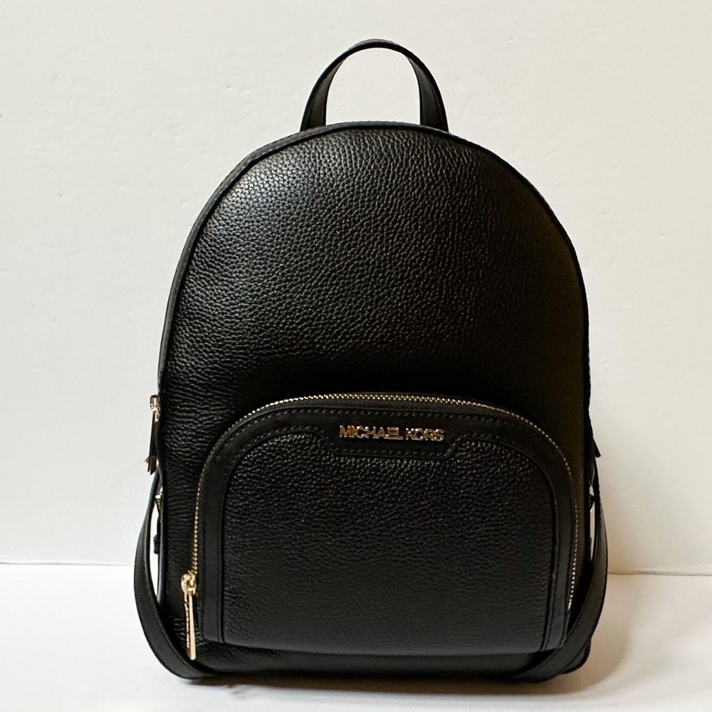 Michael Kors Jaycee Medium Zip Pocket Leather Backpack Black